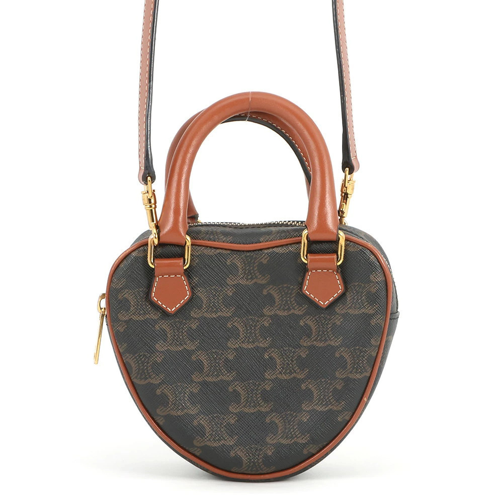 Celine Triomphe Heart Leather Handbag Shoulder Bag Brown